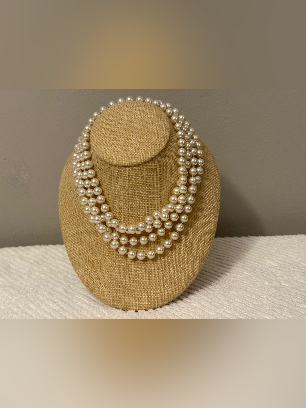 Vintage Long Classic Glass Pearl Multi-Strand Necklace